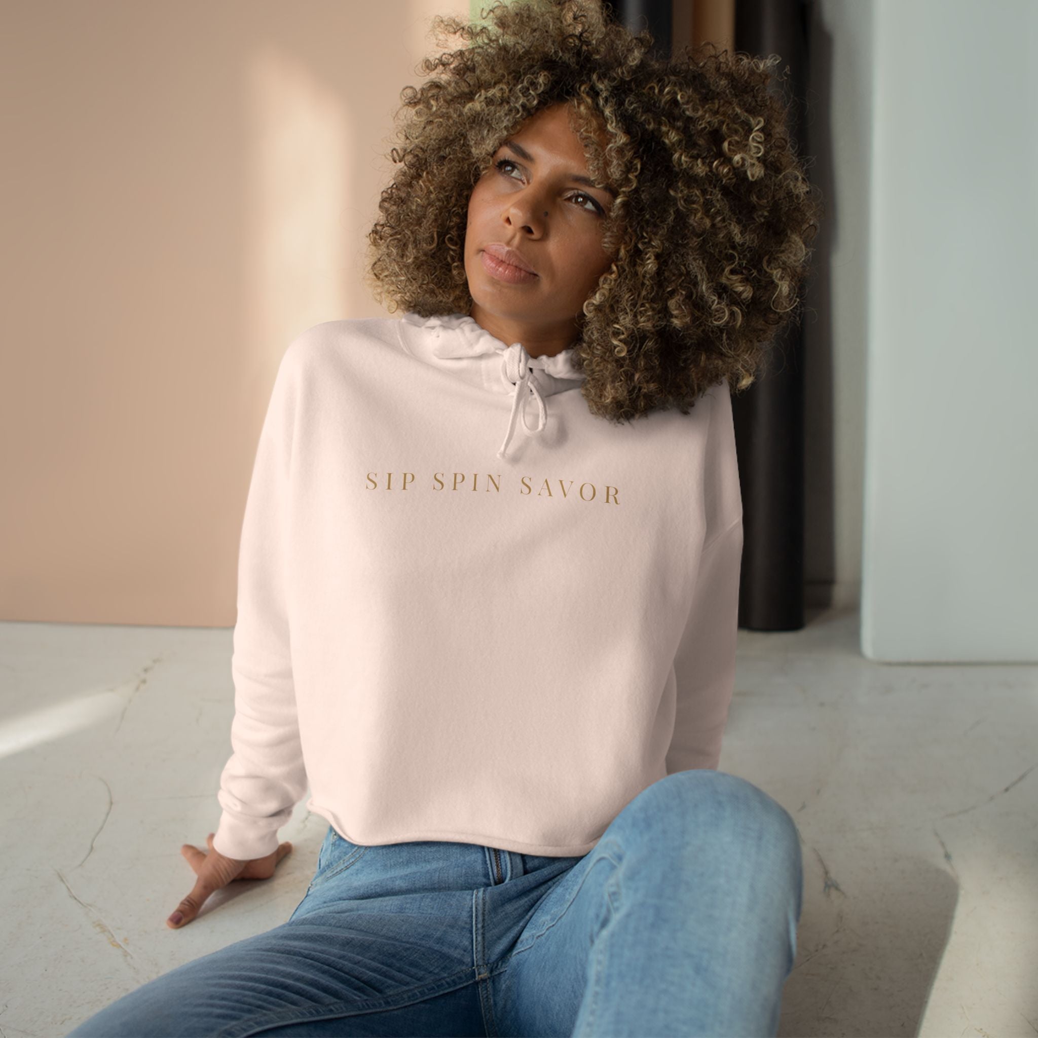 Vintastic Wine Crop Hoodie — Retro Vinyl Wine Logo Cropped Sweatshirt