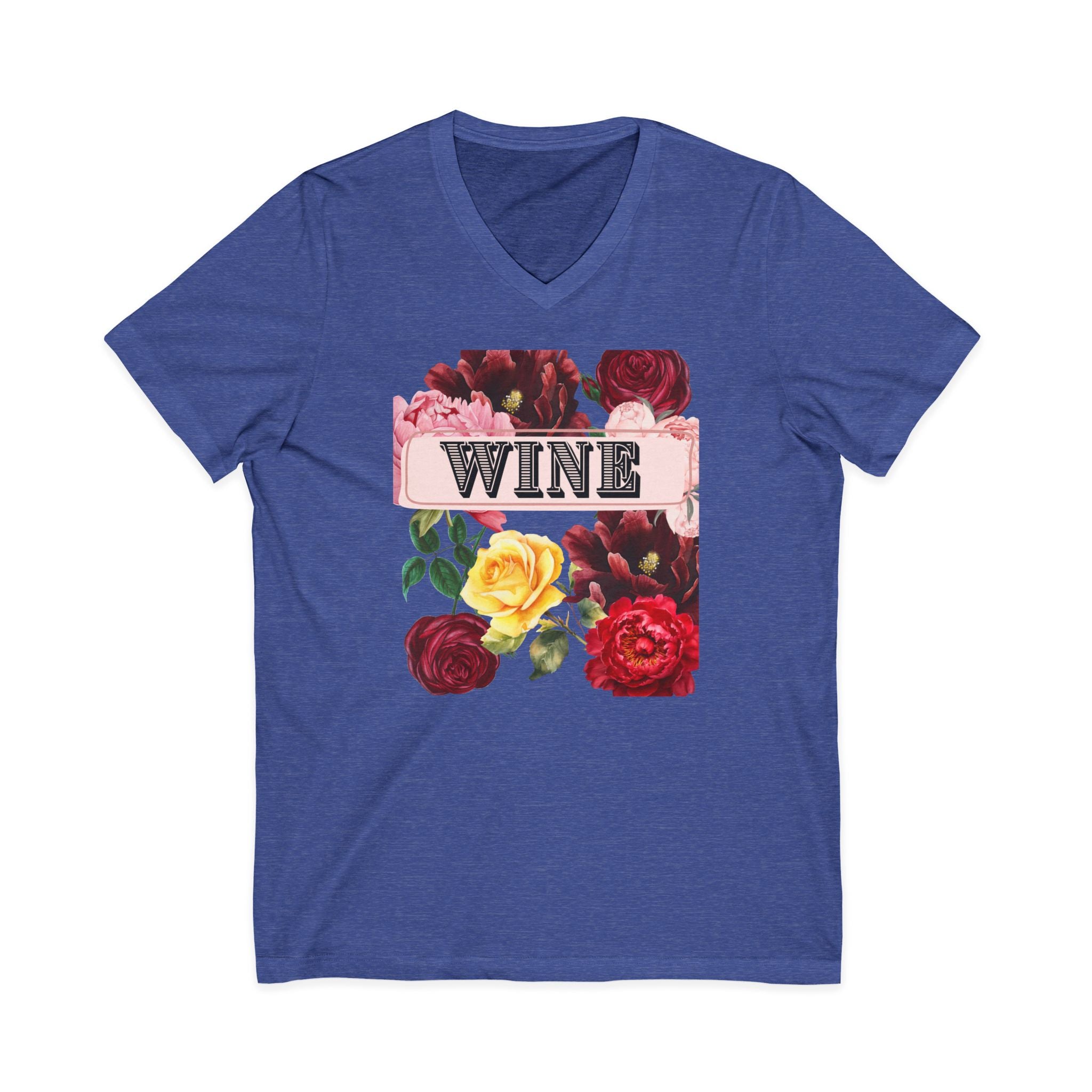 Wine Themed Floral V-Neck Tee for Wine Lovers