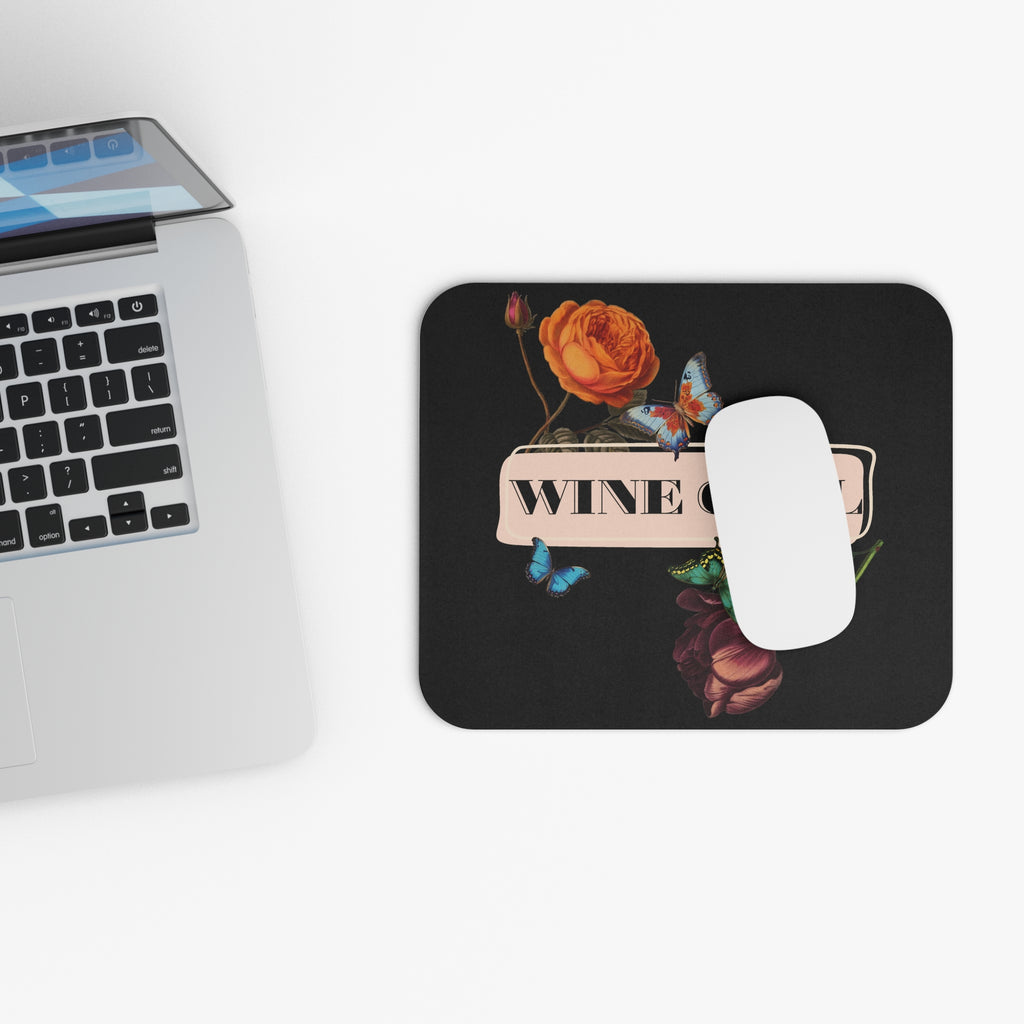 Wine Girl Mouse Pad — Floral Butterfly Desk Mat for Wine Lovers