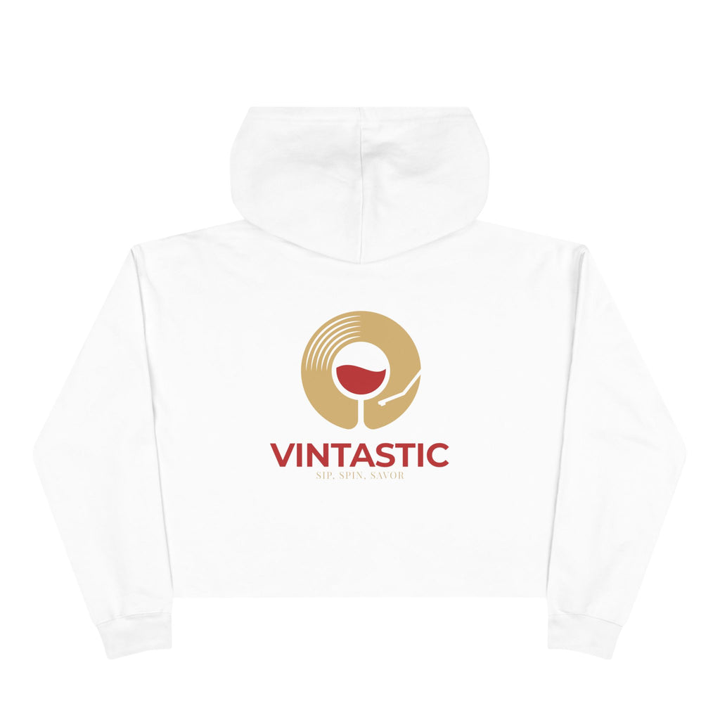 Vintastic Wine Crop Hoodie — Retro Vinyl Wine Logo Cropped Sweatshirt