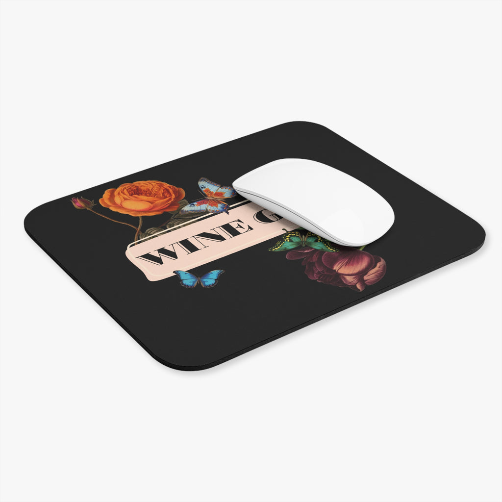 Wine Girl Mouse Pad — Floral Butterfly Desk Mat for Wine Lovers