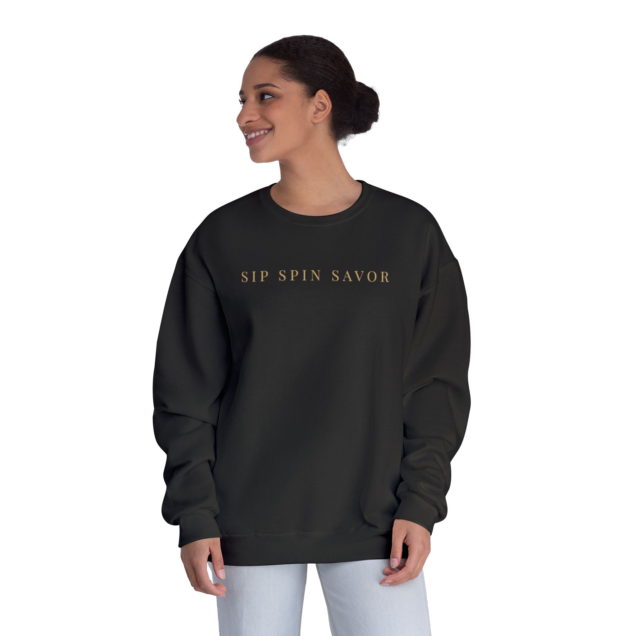 Vintastic Crewneck Sweatshirt — 'Sip Spin Savor' Wine Lover Pullover