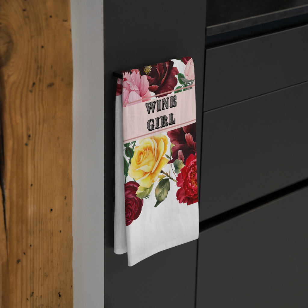 Wine Girl Floral Tea Towel — Decorative Kitchen Towel for Wine Lovers