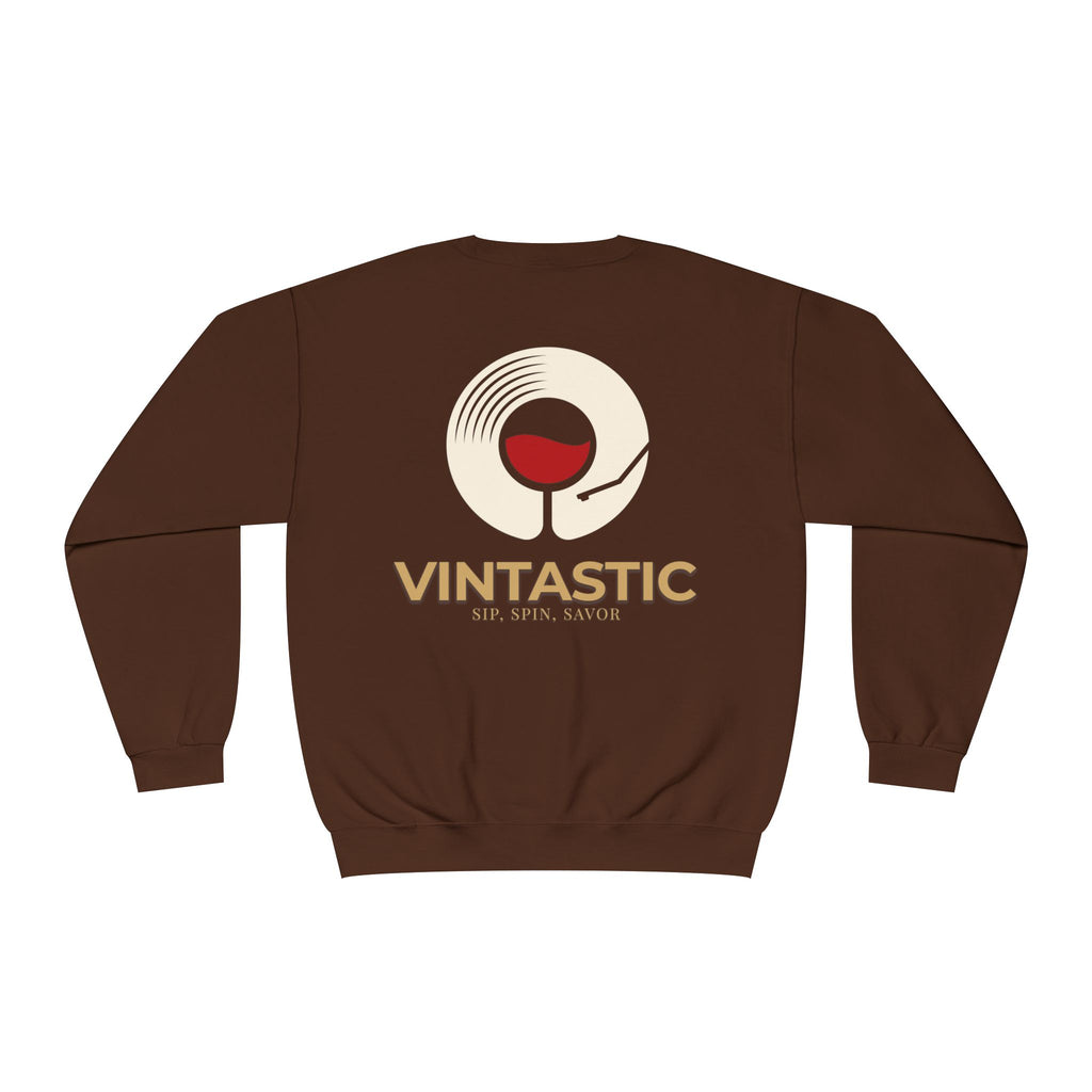 Vintastic Crewneck Sweatshirt — 'Sip Spin Savor' Wine Lover Pullover