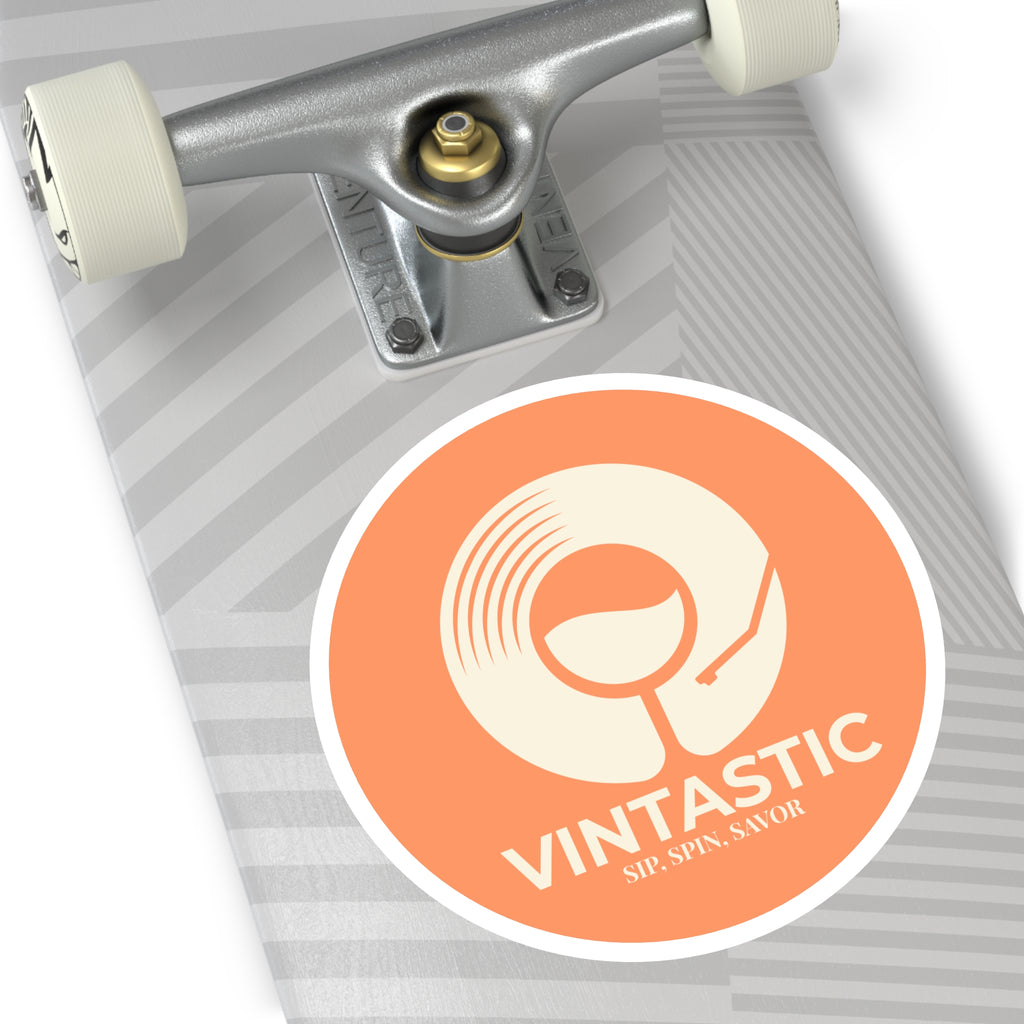 Vintastic Round Sticker — Retro Wine & Vinyl Logo (Indoor/Outdoor)