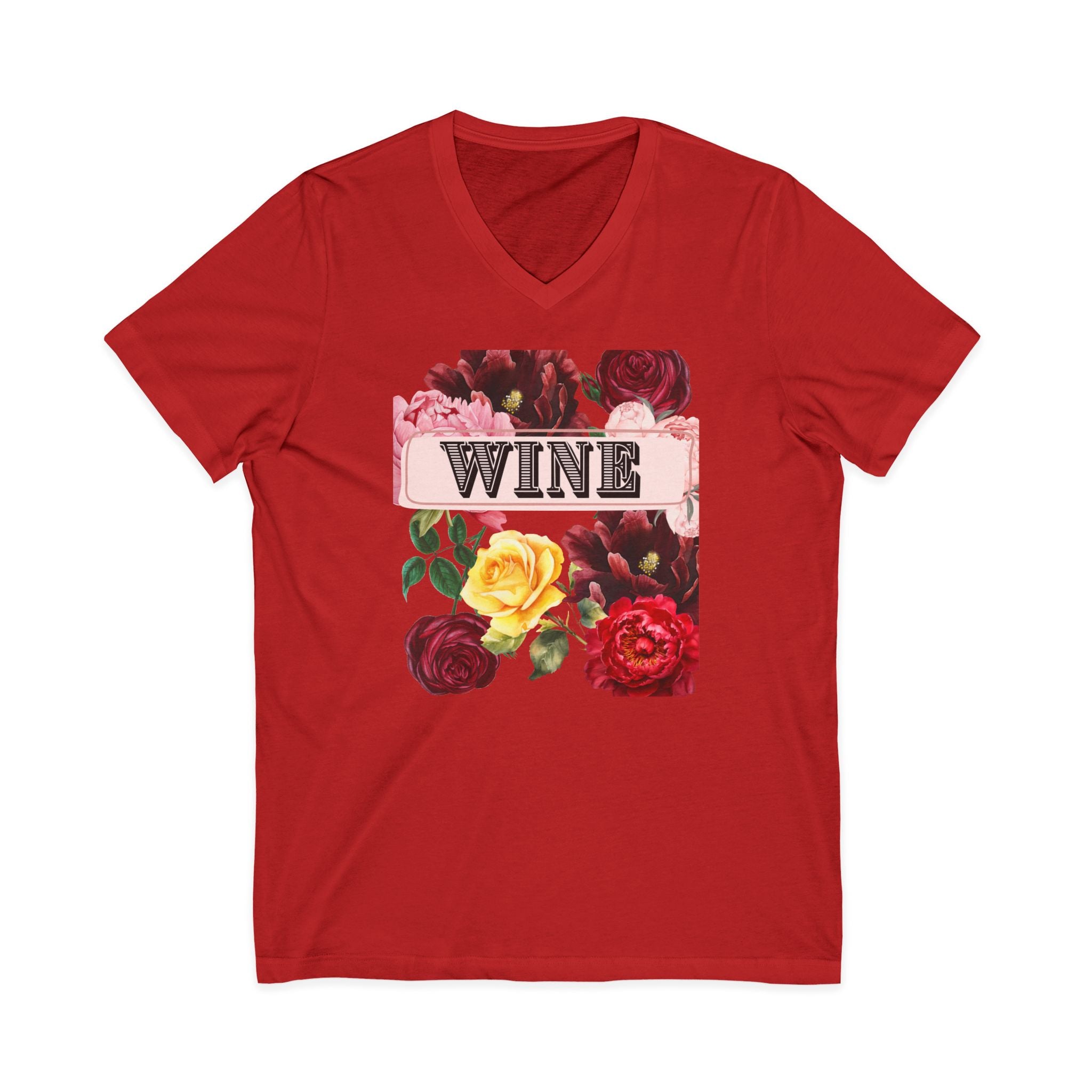 Wine Themed Floral V-Neck Tee for Wine Lovers
