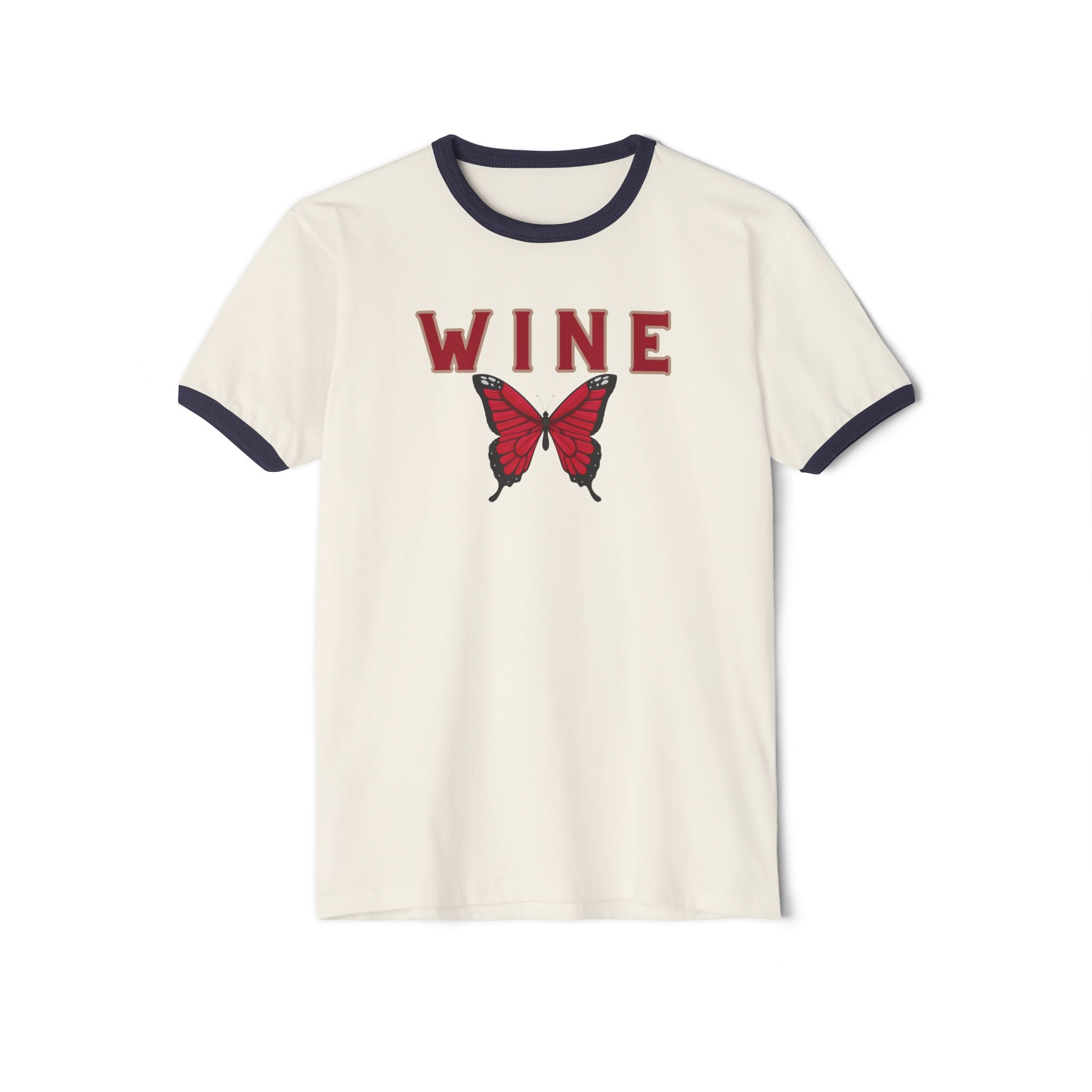 WINE Butterfly Ringer Tee – Retro Wine Lover Graphic