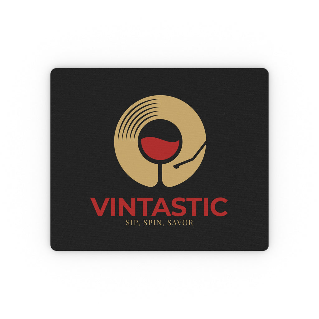 Vintastic Mouse Pad — Retro Vinyl Wine Logo, 'Sip, Spin, Savor' Desk Mat