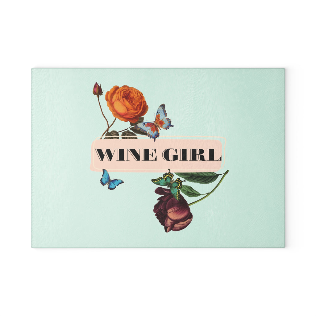 Wine Girl Glass Cutting Board — Floral Butterflies Kitchen Decor