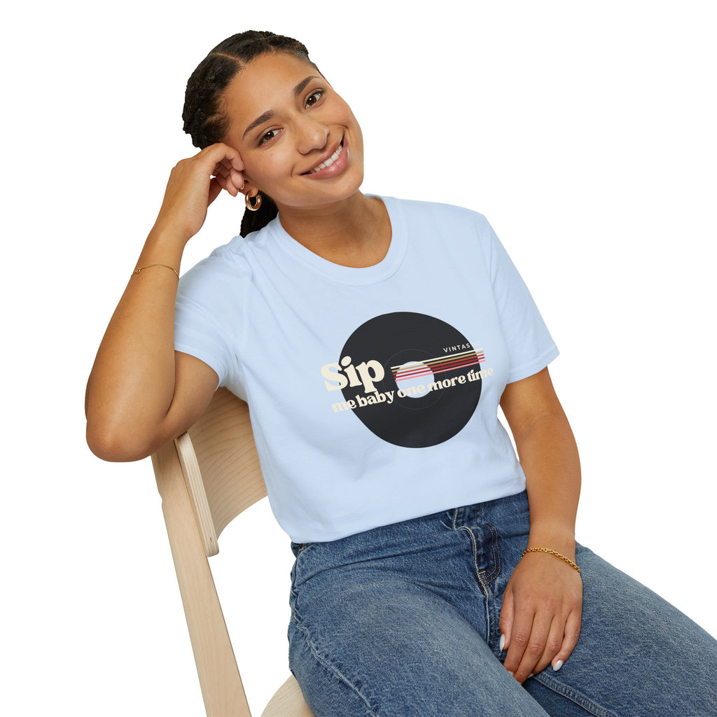 Sip Me Baby One More Time Tee – Retro Vinyl Wine Girl Style