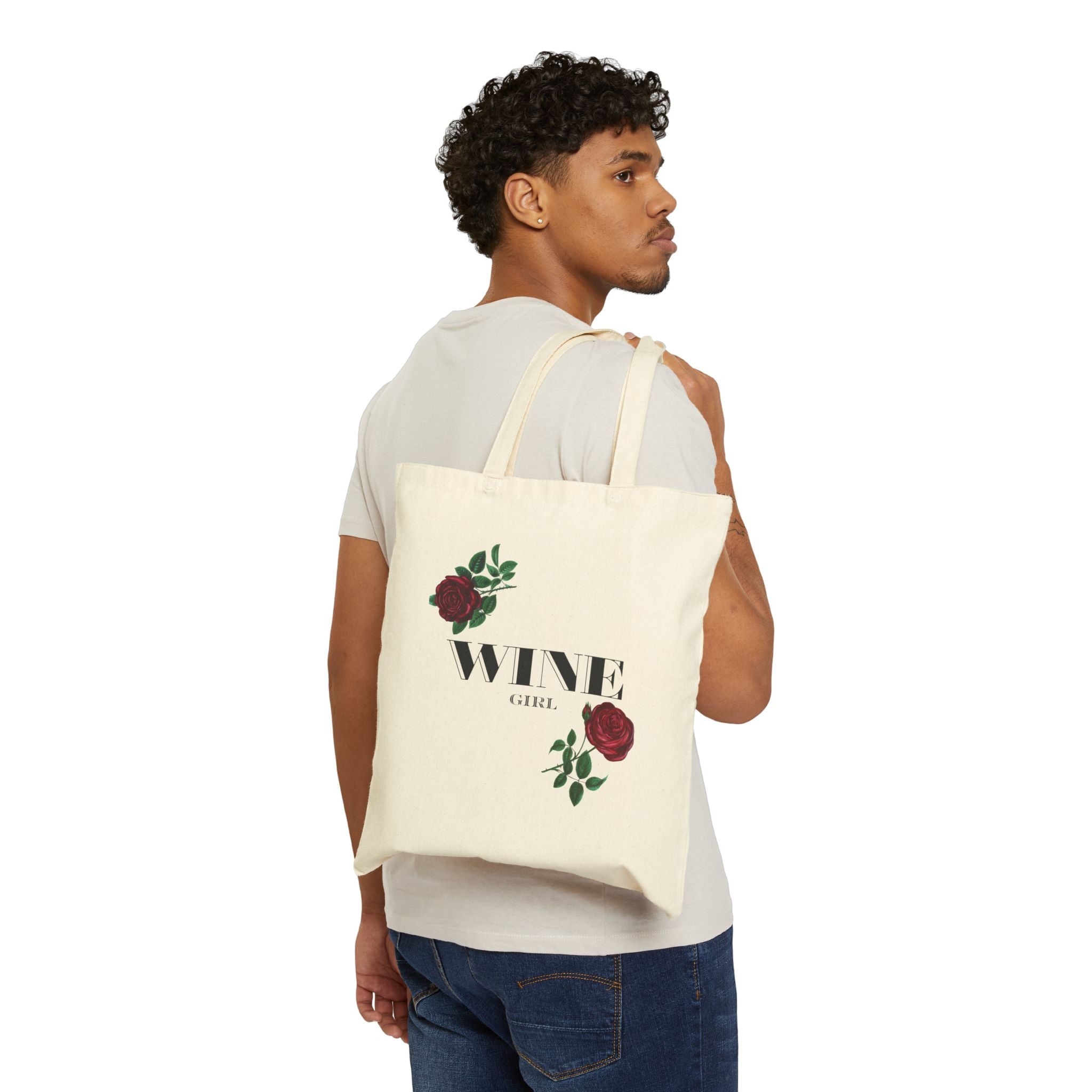 Wine Girl Floral Cotton Tote Bag