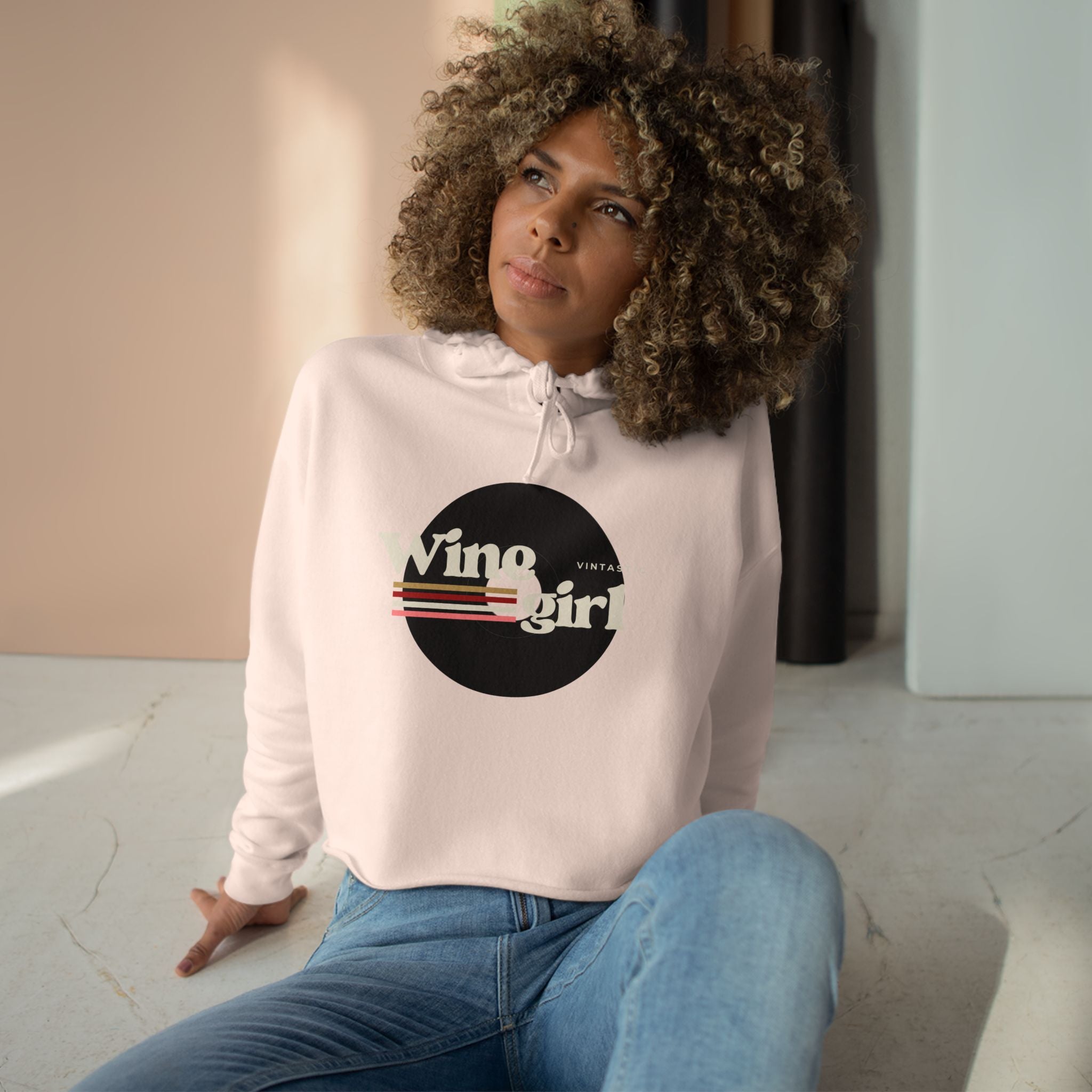 Wine Girl Vintastic Crop Hoodie — White Logo Cropped Pullover