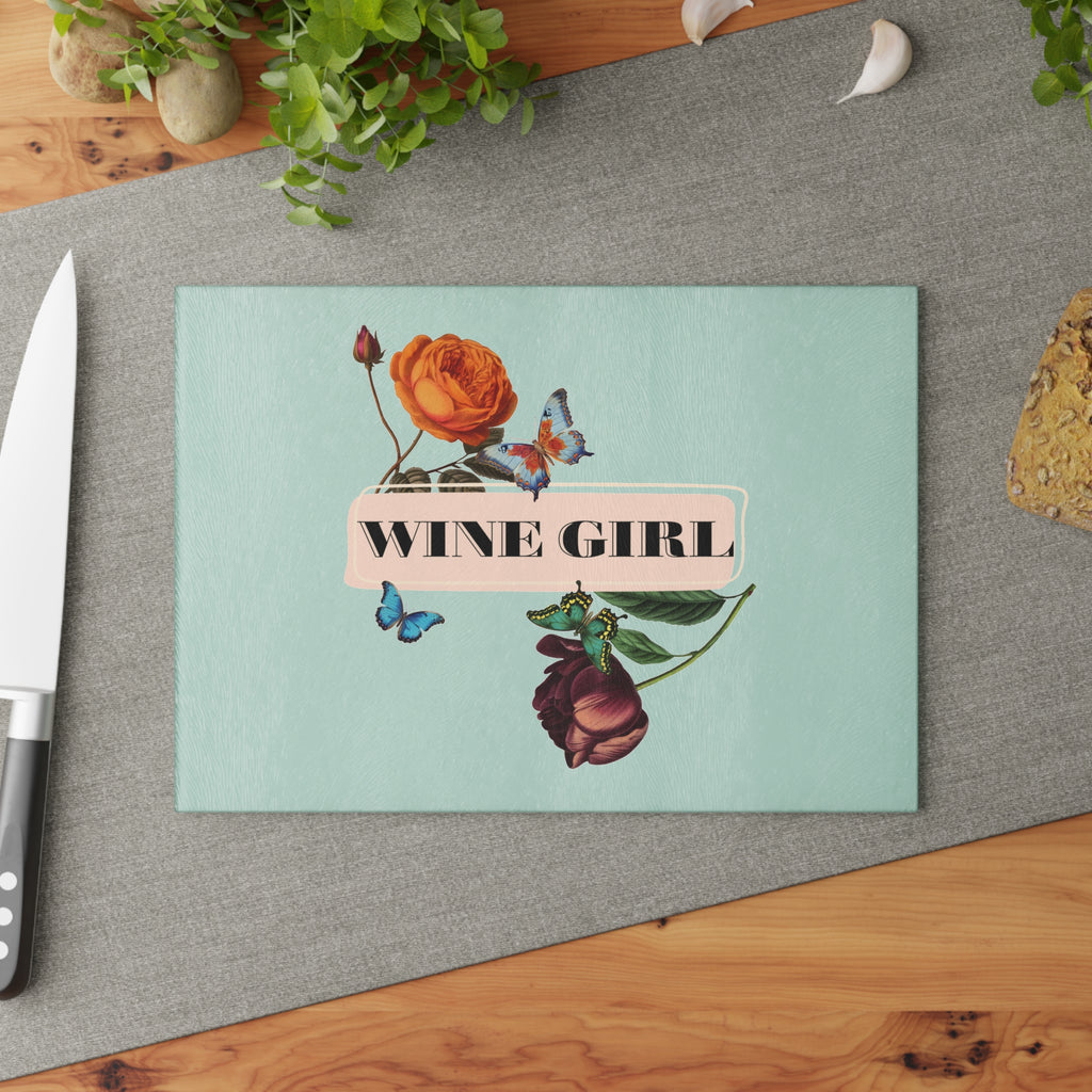 Wine Girl Glass Cutting Board — Floral Butterflies Kitchen Decor