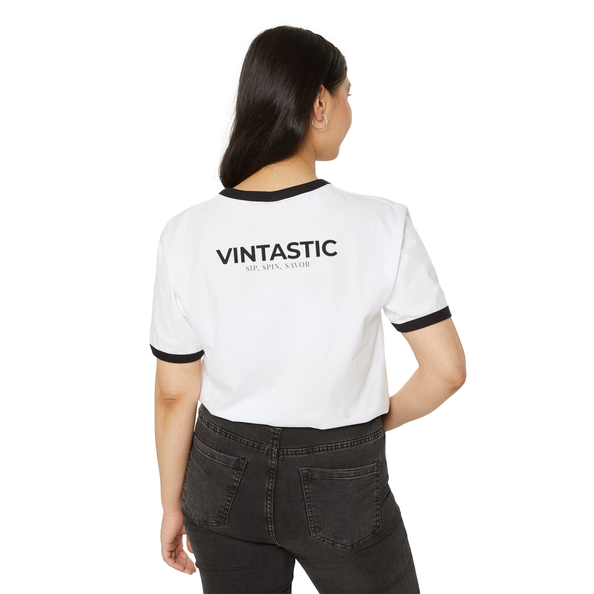 Wine Girl Ringer T-Shirt — Floral Butterfly Retro Vibe