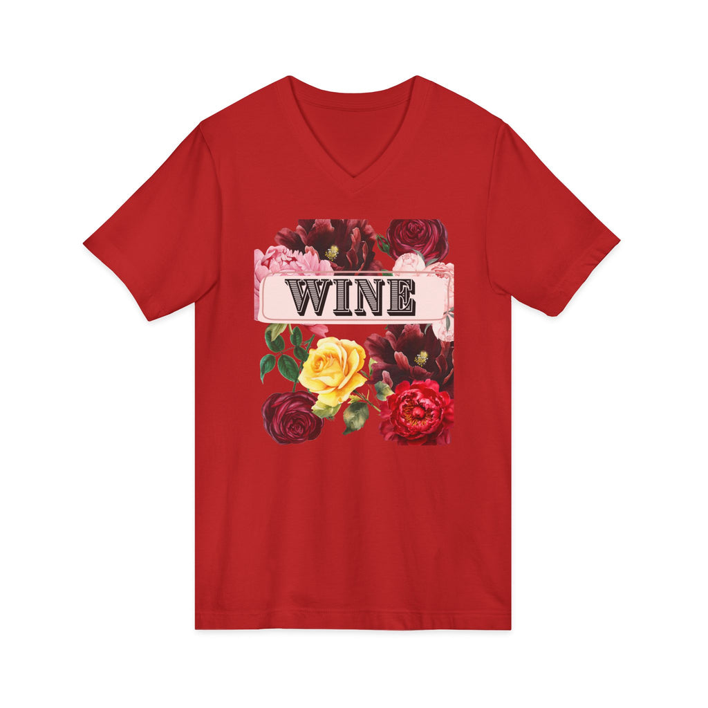 Wine Themed Floral V-Neck Tee for Wine Lovers
