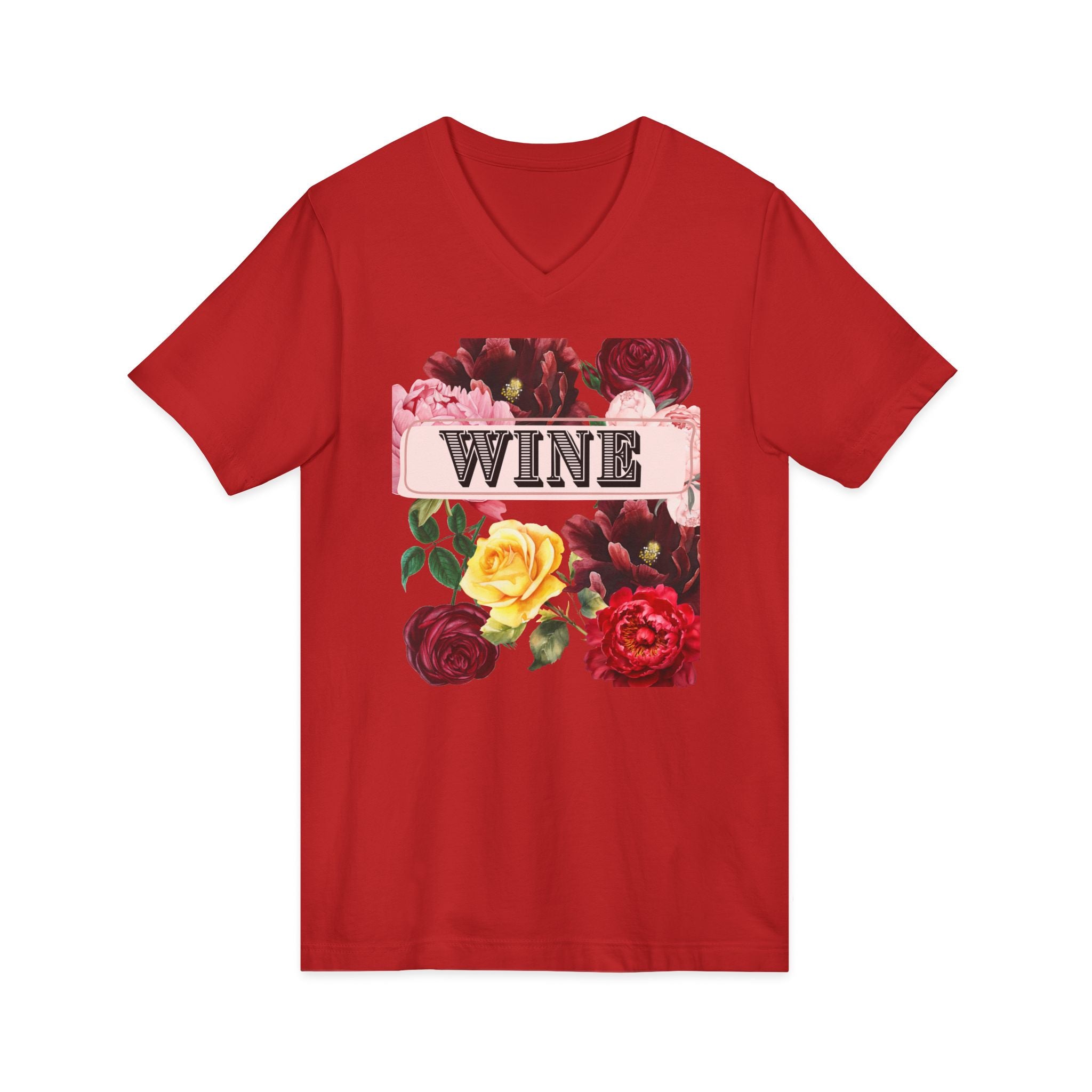 Wine Themed Floral V-Neck Tee for Wine Lovers