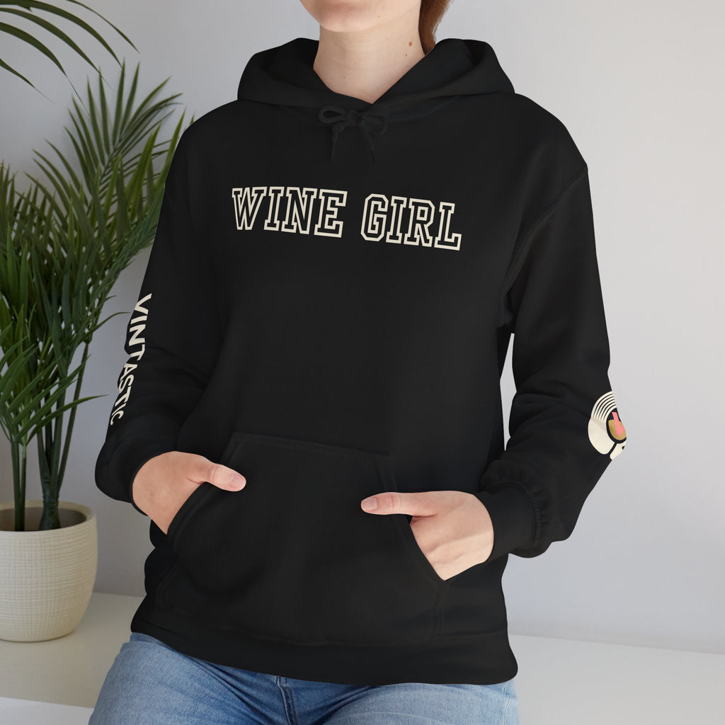 Vintastic Wine Girl Hoodie – Black Unisex Oversized Sweatshirt | Wine Lover Gift