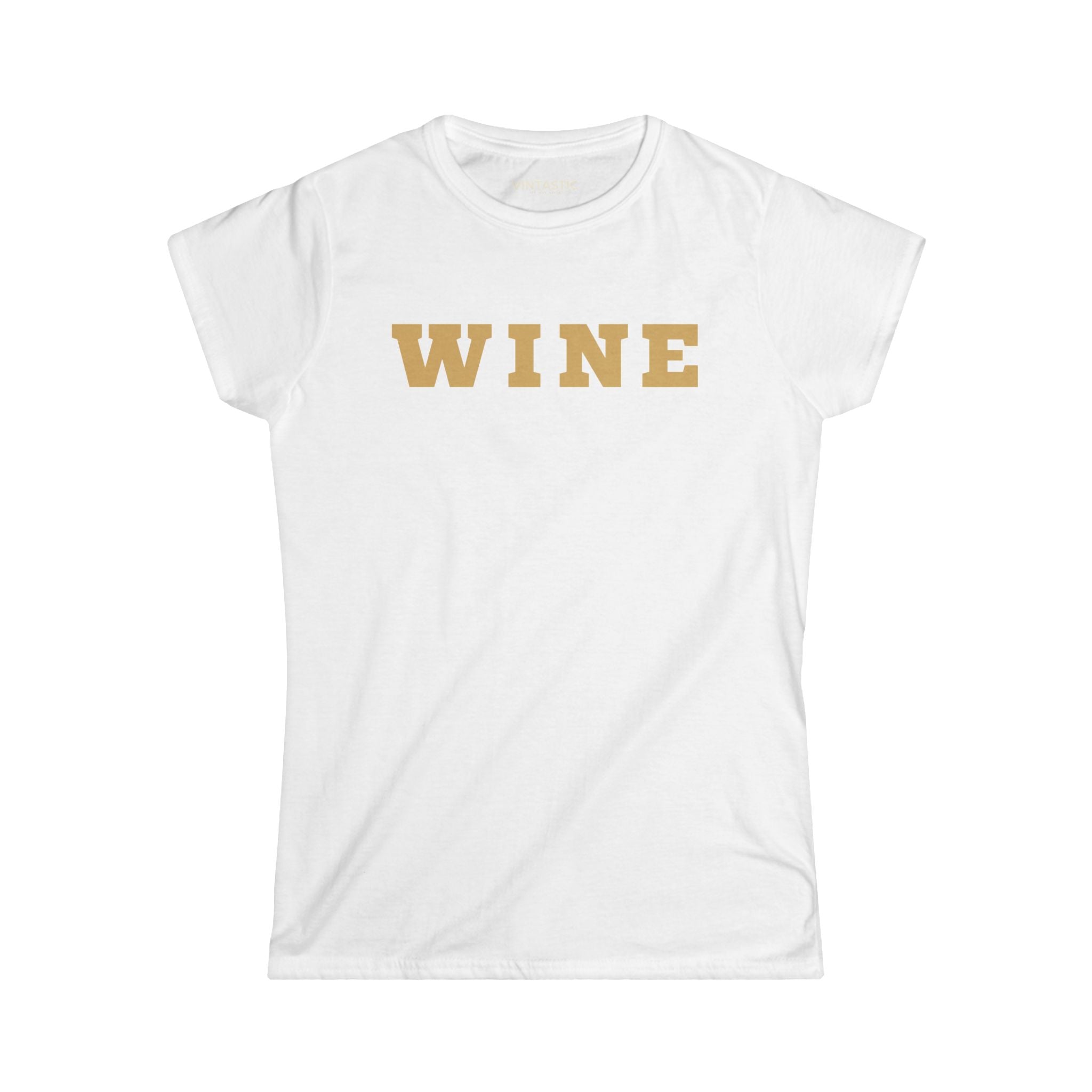 Wine Graphic Tee — Casual Women's White T‑Shirt with Gold 'WINE' Text