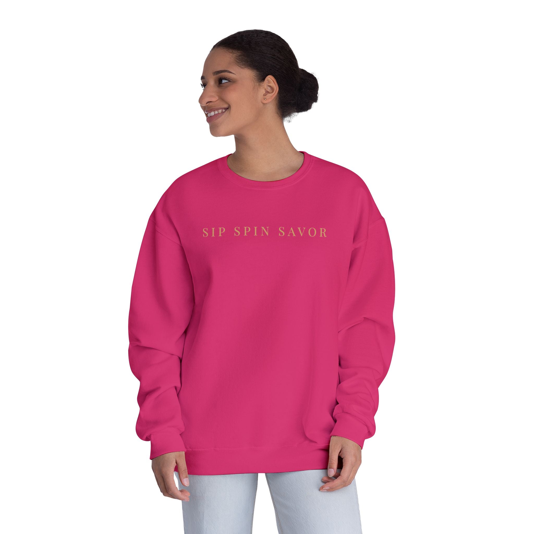 Vintastic Crewneck Sweatshirt — 'Sip Spin Savor' Wine Lover Pullover