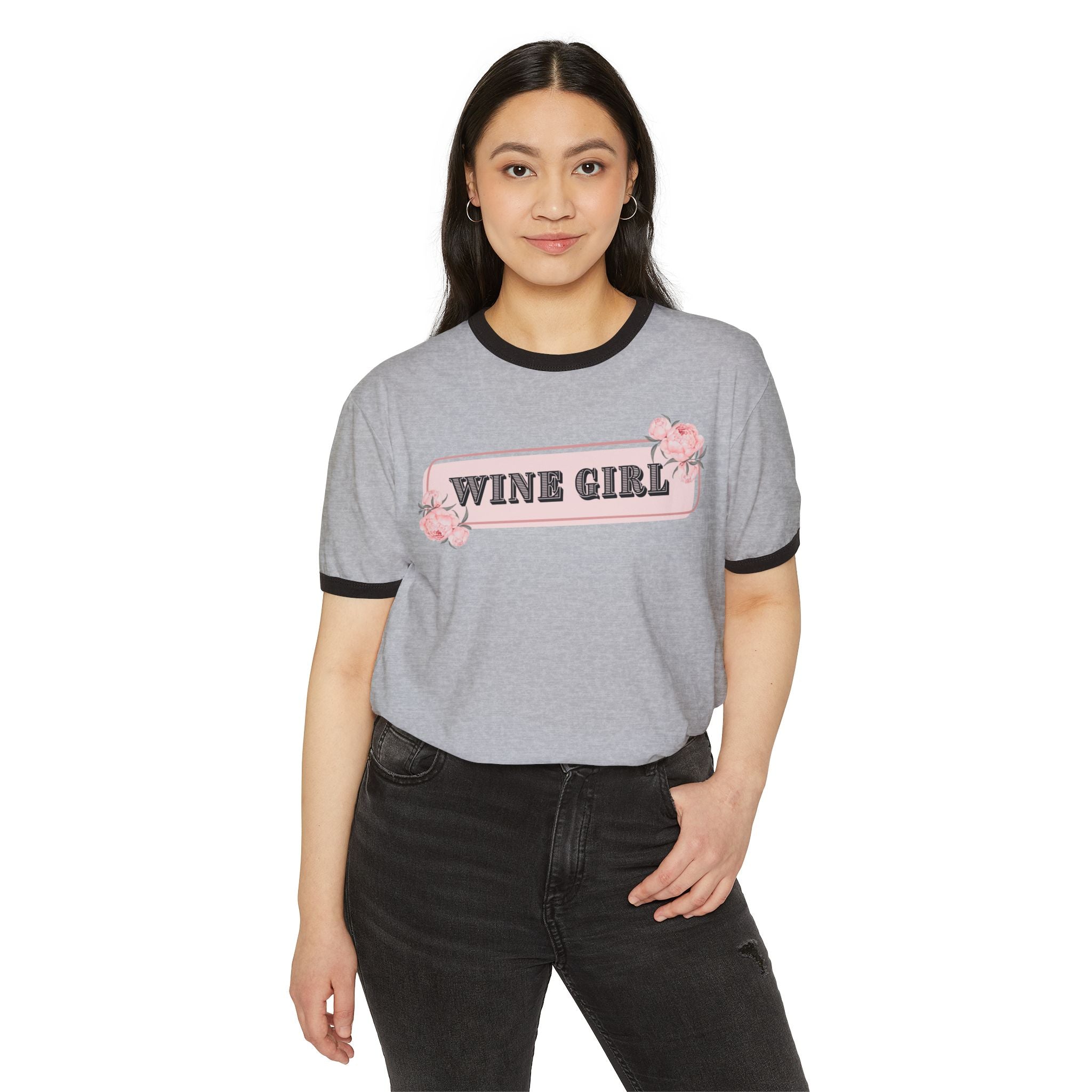 Wine Girl Retro Unisex Cotton Ringer T-Shirt