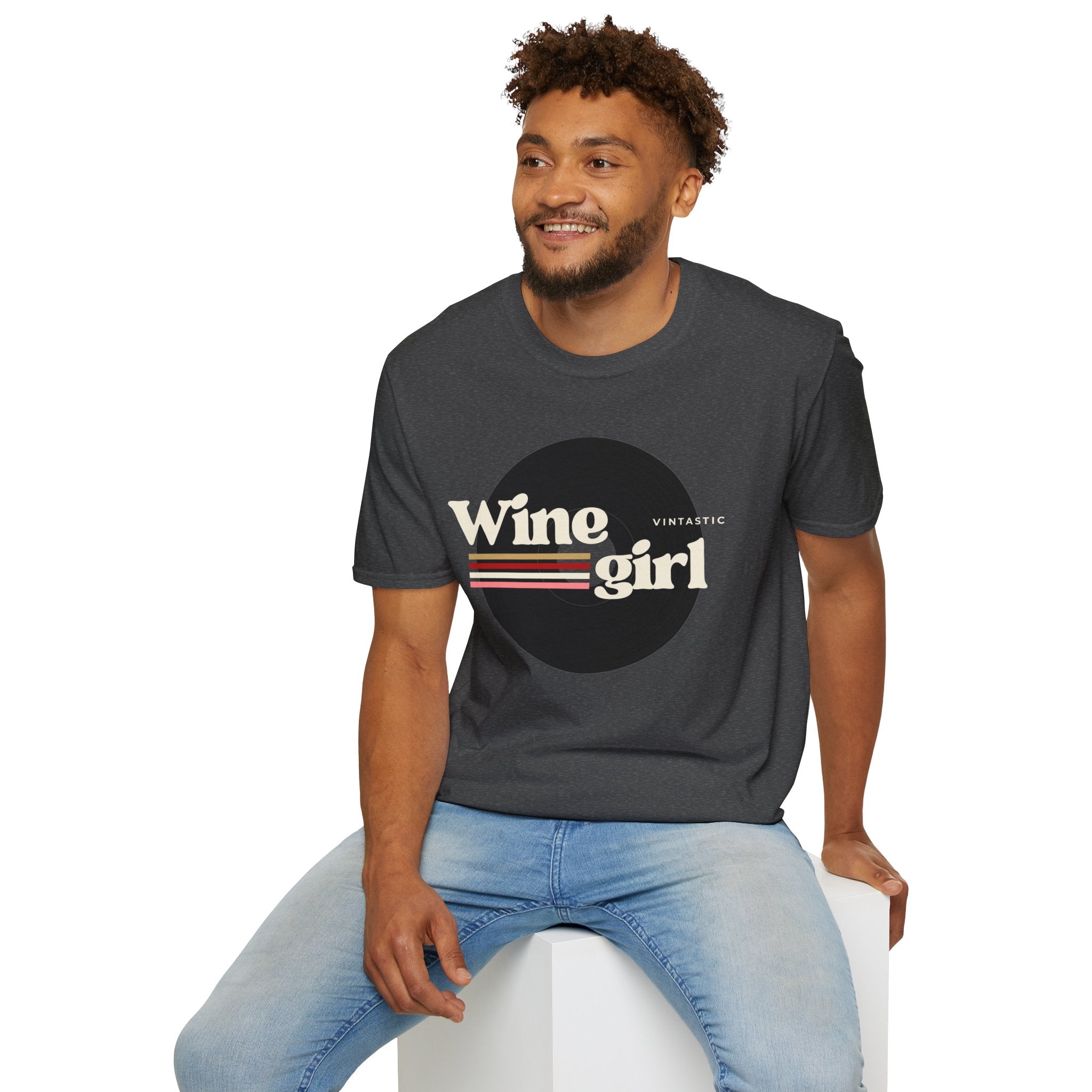 Wine Girl T-Shirt — Vintage Retro Striped Graphic Tee